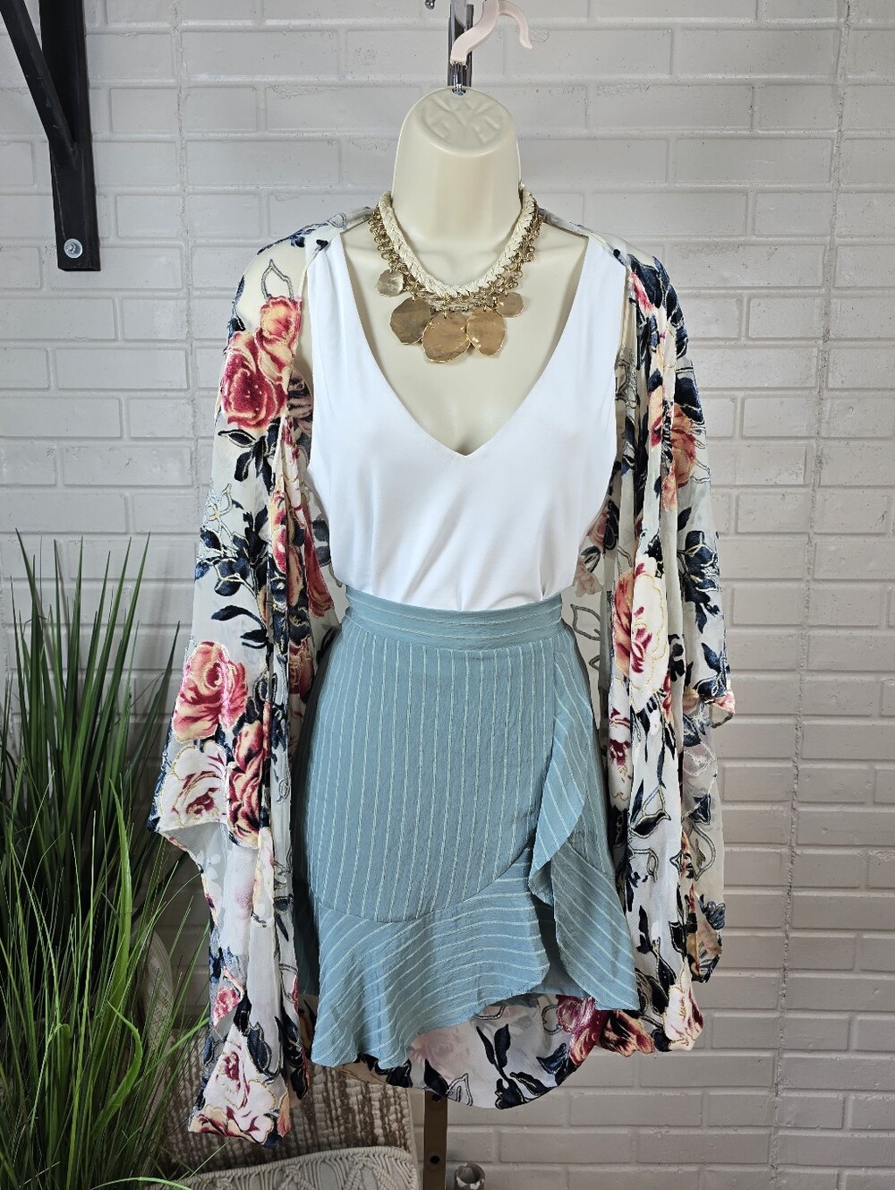 Angie Velvet Floral Sheer Mesh Kimono Size Large